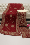 Pure Red Shaffon shirt dupatta four border lcd gota.