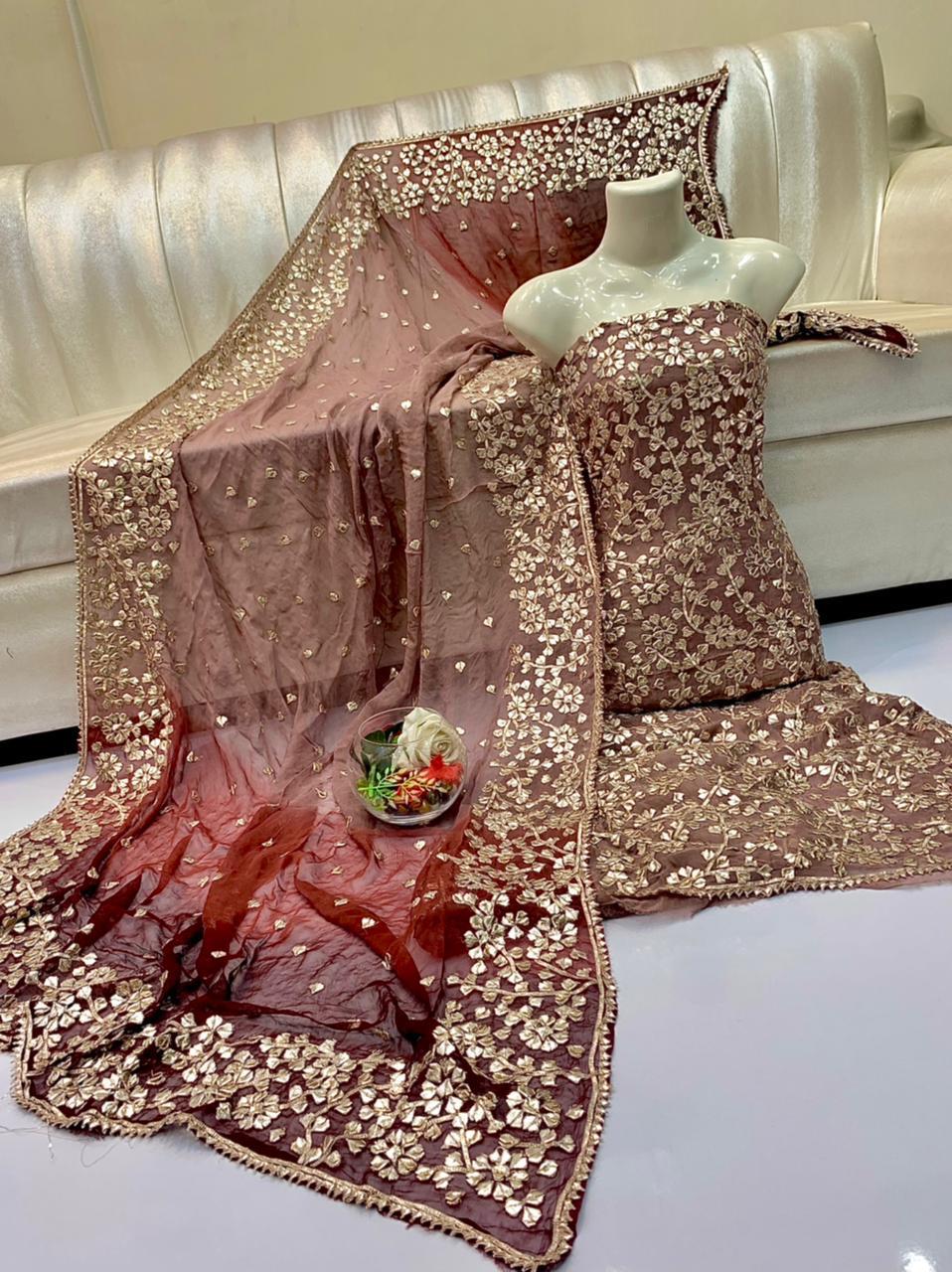 Pure Shaffon shirt dupatta four border lcd gota.