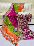 Pure Shaffon shirt dupatta four border lcd gota.