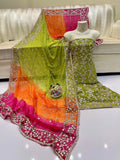 Pure Shaffon shirt dupatta four border lcd gota.
