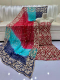 Pure Shaffon shirt dupatta four border lcd gota.