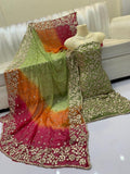 Pure Shaffon shirt dupatta four border lcd gota.
