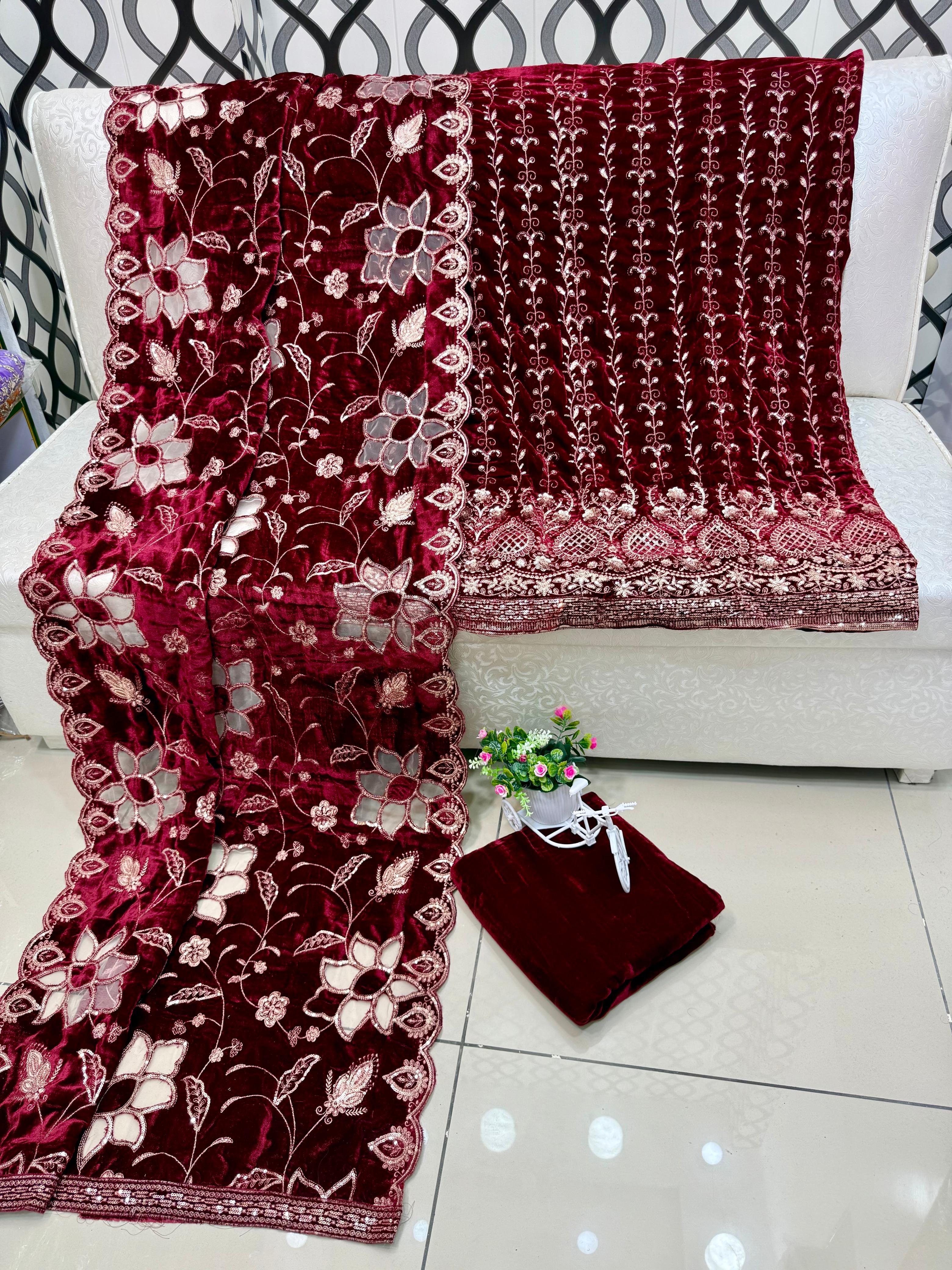 velvet collection with heavy cut work shawl