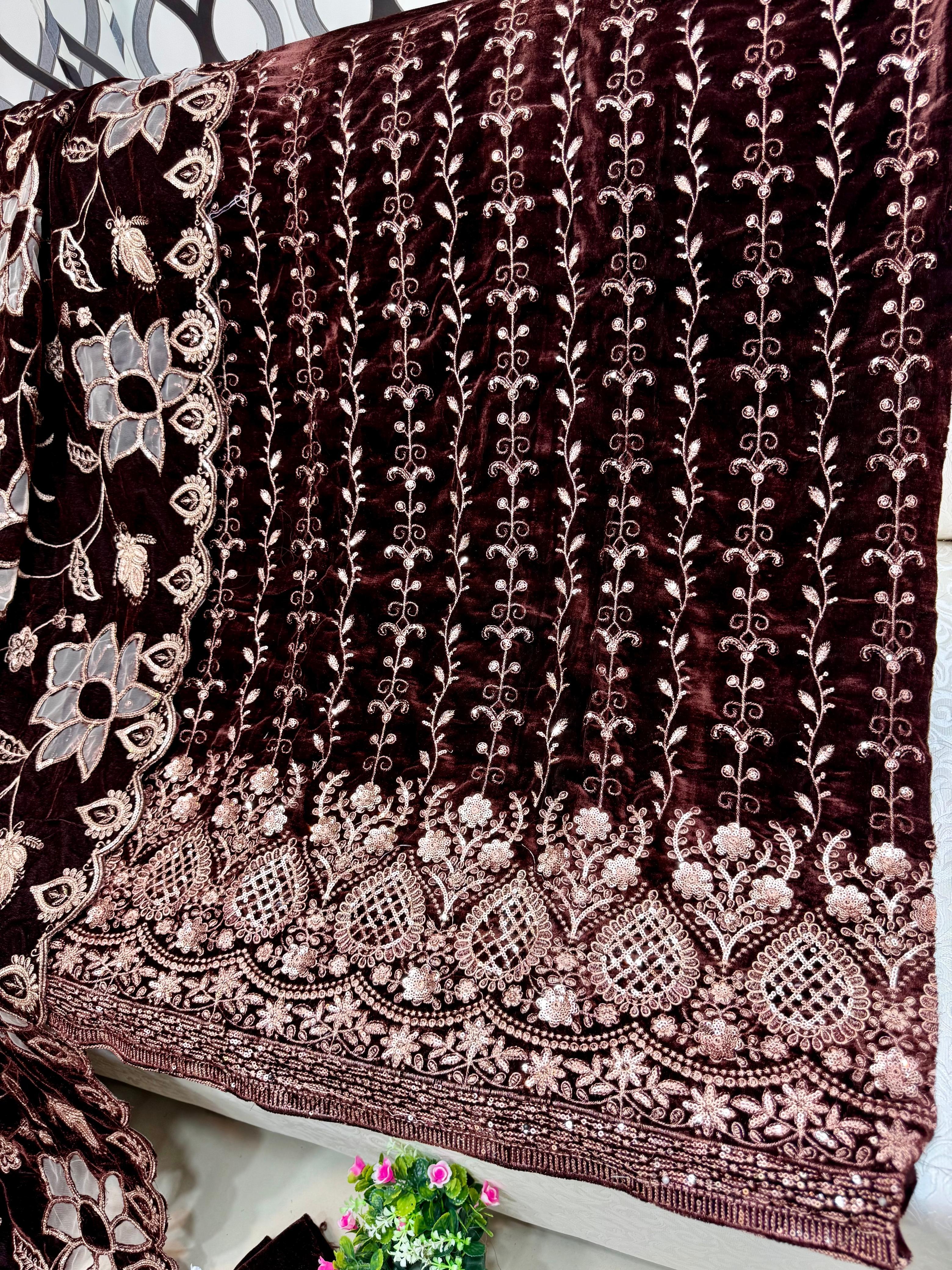 velvet collection with heavy cut work shawl