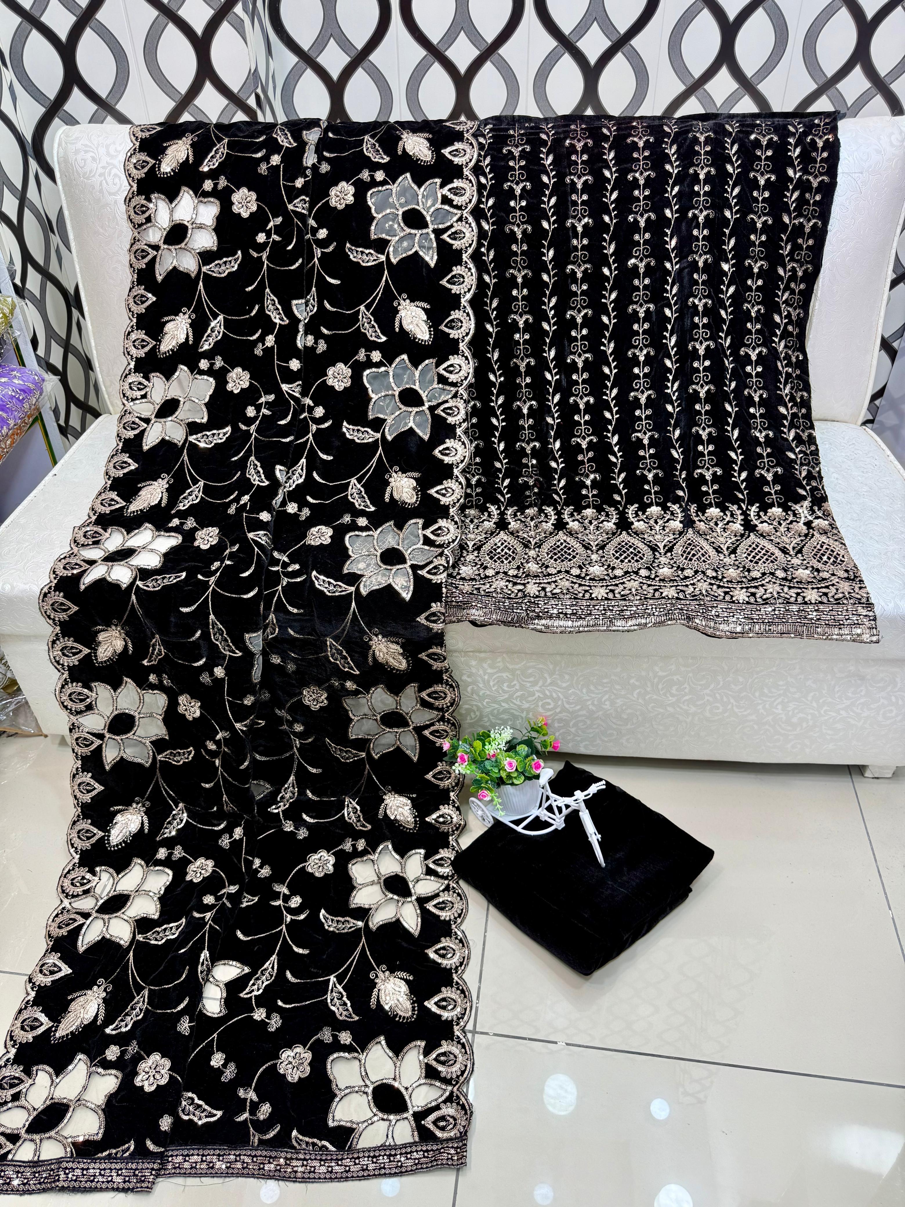 velvet collection with heavy cut work shawl