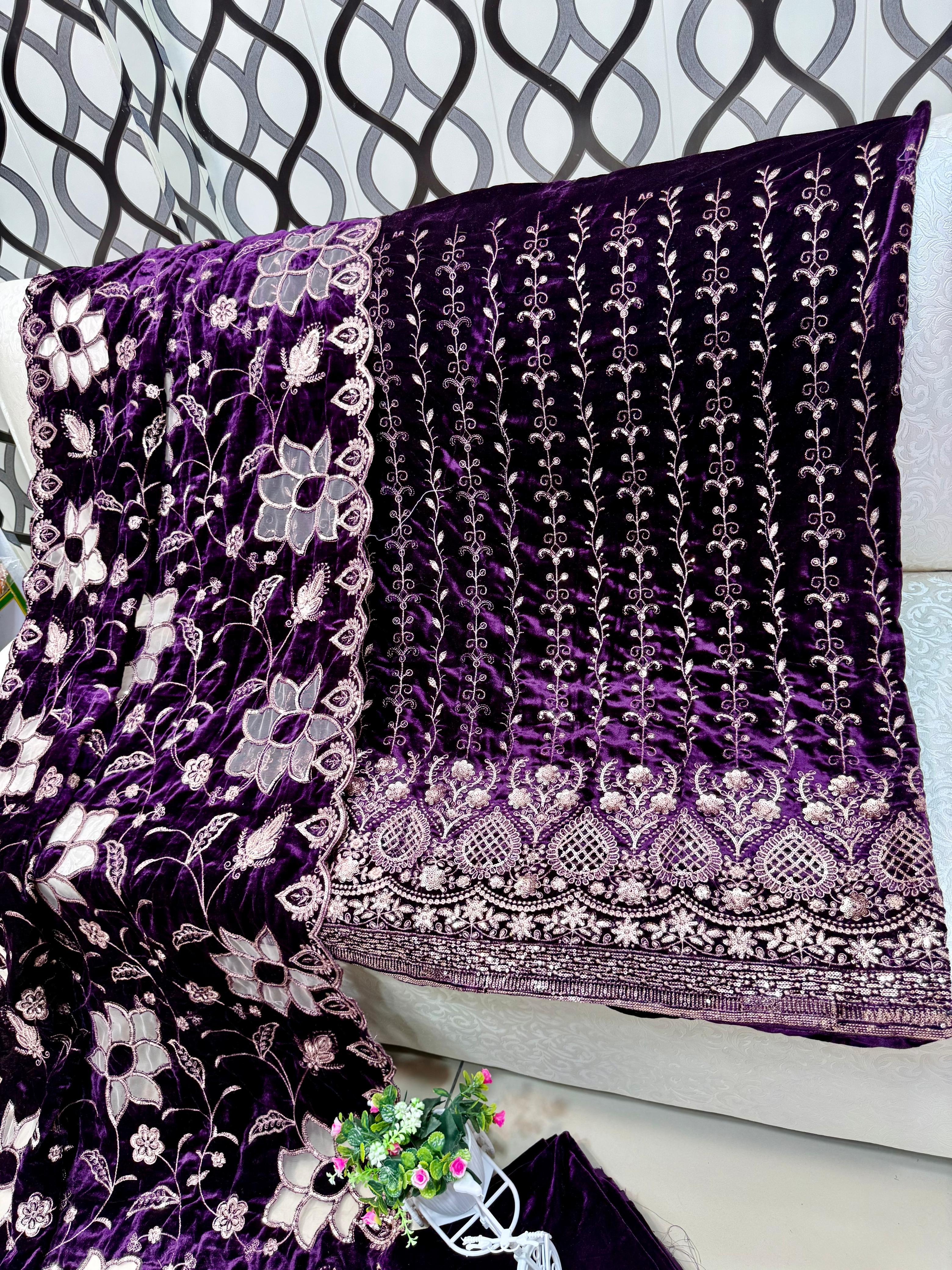 velvet collection with heavy cut work shawl