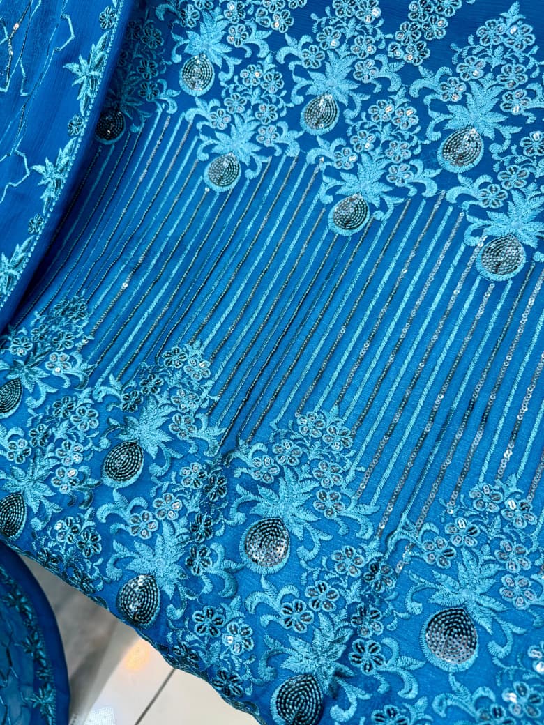 Self embroidery works with sequins 
soft Bamber chiffon