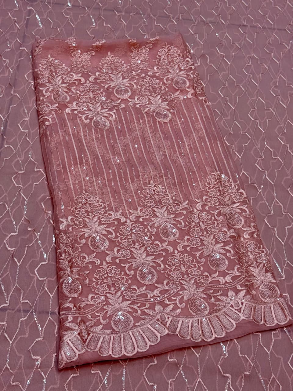 Self embroidery works with sequins 
soft Bamber chiffon
