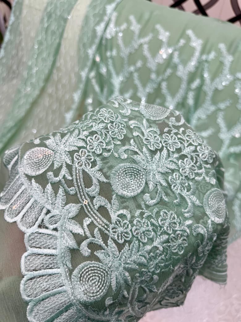 Self embroidery works with sequins 
soft Bamber chiffon