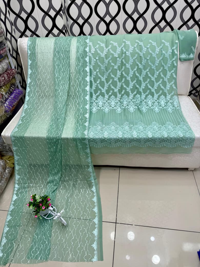 Self embroidery works with sequins 
soft Bamber chiffon