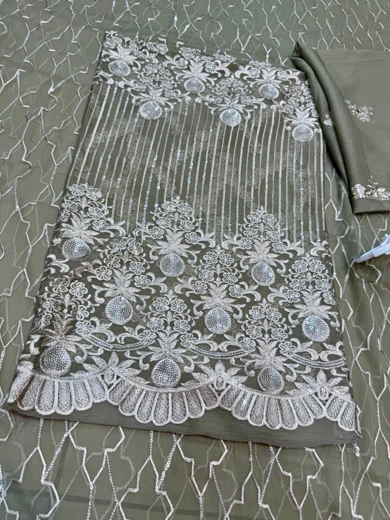 Self embroidery works with sequins 
soft Bamber chiffon